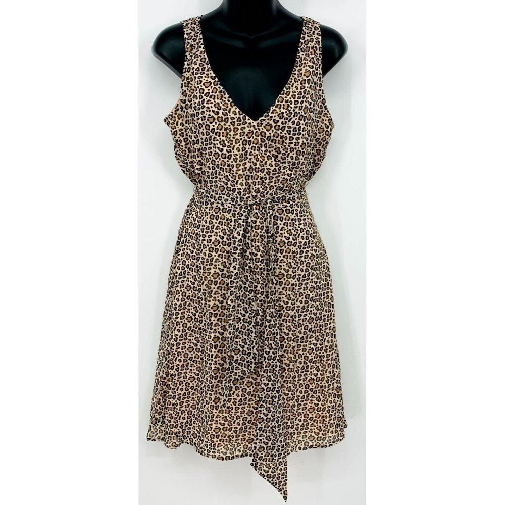 A New Day Women Dress Size Small Tan Leopard Sleeveless Shift Belt Women New B75